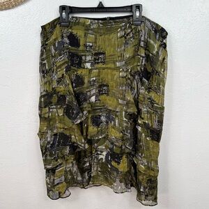 ISDA & Co Ruffle Tiered Skirt Womens Size 8 Green Black Abstract Print Layered
